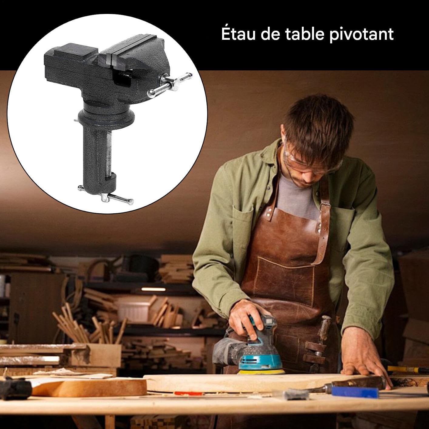 Étau d'Établi Étau Fixe Robuste avec Base Pivotante 360°