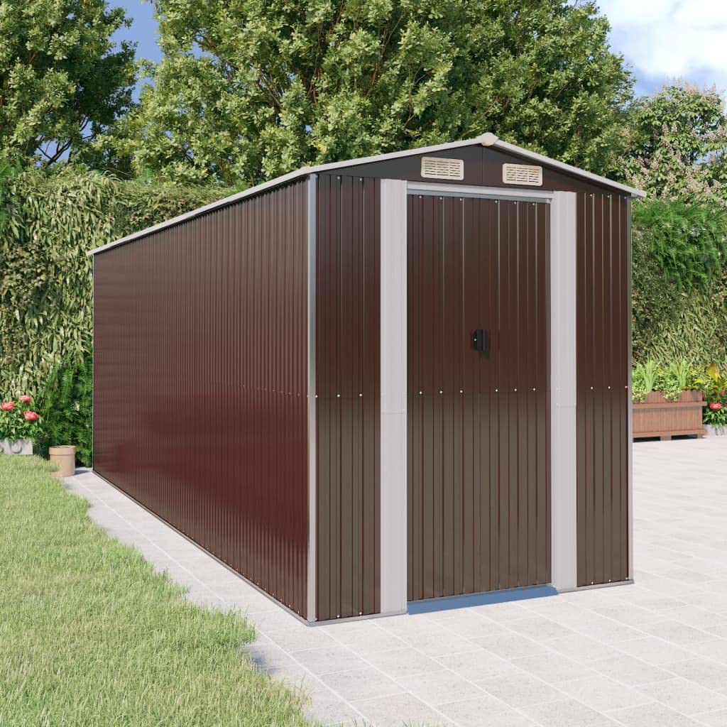 Générique Abri de Jardin Marron foncé 192x523x223 cm Acier galvanisé,Maison & Jardin,Pelouses & Jardins,Vie en extérieur,Structures extérieures,Cabanes & abris de Jardin,3147464