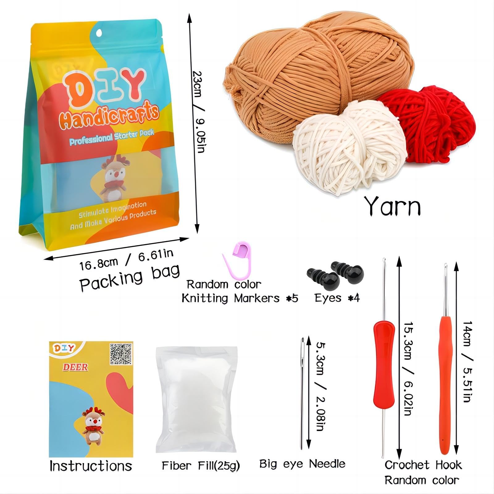 ECHCOSAY Crochet Kit for Beginners,Complete DIY Crochet Kit Supplies with Step-by-Step Video Tutorials,Crochet Starter Kits Christmas Gift for Adults and Kids,Deer(40%+ Yarn)