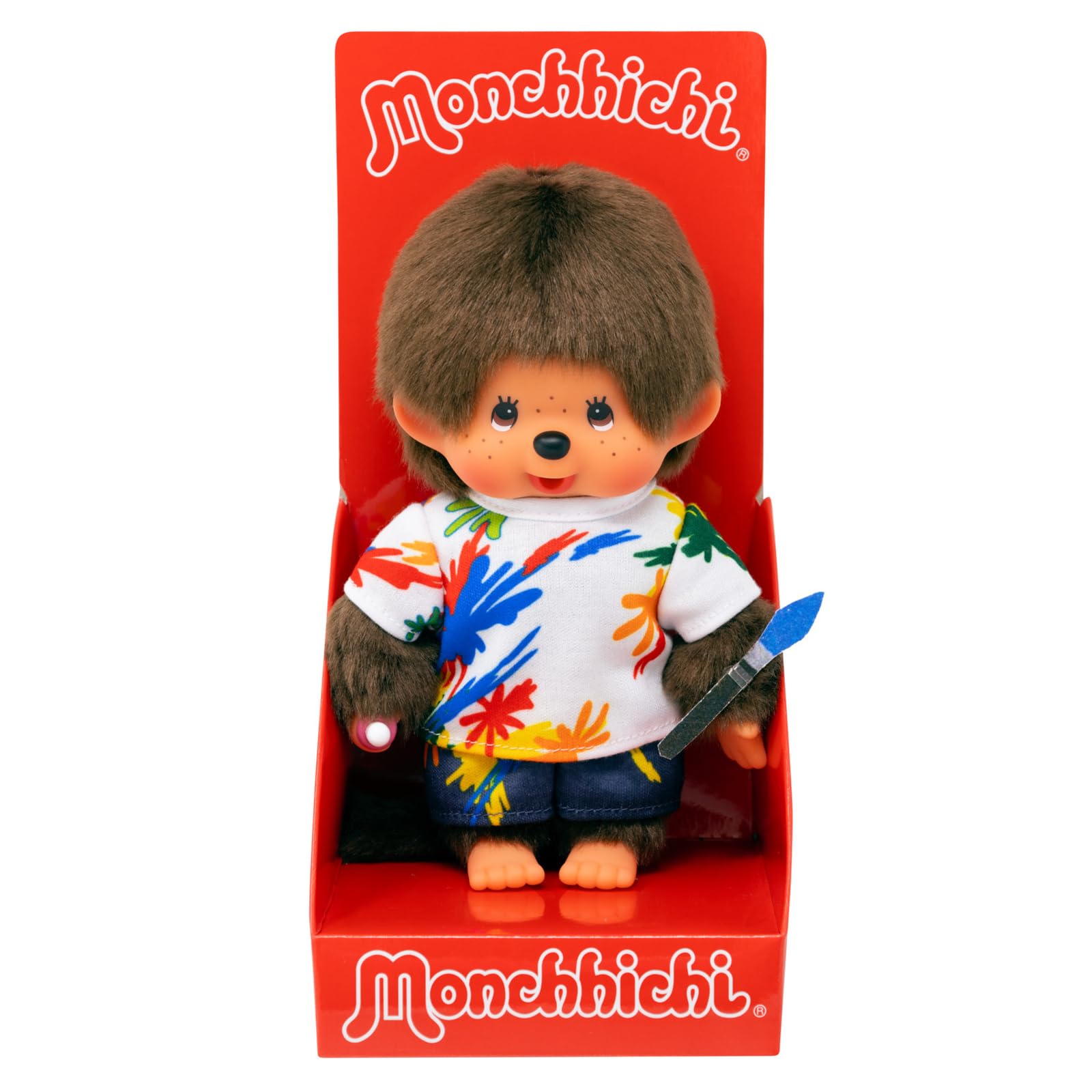 Sekiguchi 203826 Original Monchhichi Young Artist, Approx. 20 cm Cuddly Toy Made of Brown Plush