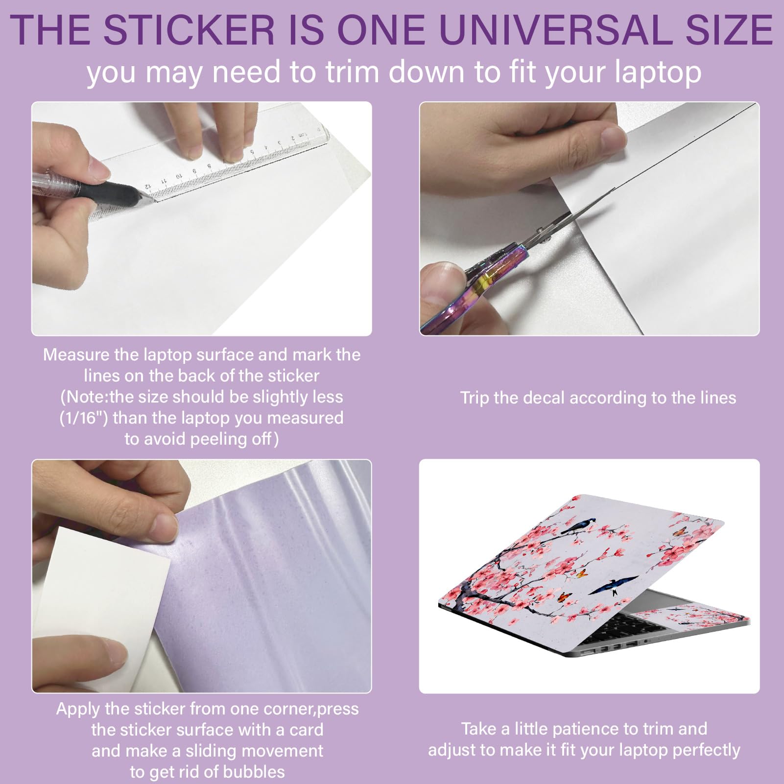 CREATCABIN Adesivo per Laptop PVC Vinile Citazione Adesivo per Notebook Adesivo per PC Protezione Personalizzata Impermeabile AntiGraffio per Laptop 12.1 13 13.3 13.6 14 15 15.3 16 Pollici Fiore