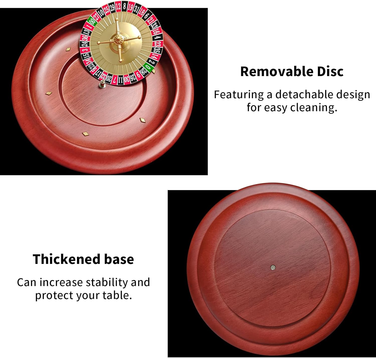 Roulette Wheel 12 Inch Wooden - Casino Style Game With Double-Zero Layout  Wooden Roulette Wheel