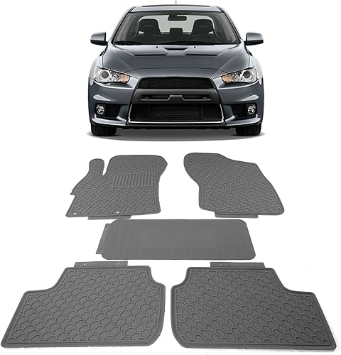 Miniatura 2 de IKON MOTORSPORTS, Alfombrillas de suelo de ajuste personalizado compatibles con Mitsubishi Lancer 2008-2017, goma de látex grisgris para todo tipo