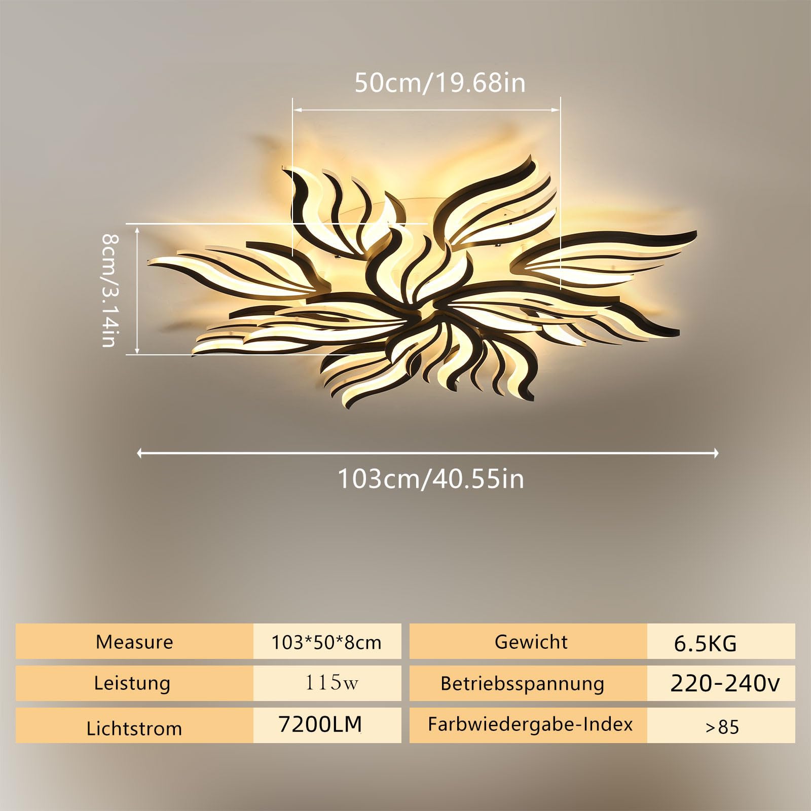 Nowoczesna Lampa Sufitowa LED, Ściemniana, 115 W, Do Salonu, Sypialni, Z Pilotem Zdalnego Sterowania, Zmiana Kolorów Światła - Czarne Oświetlenie