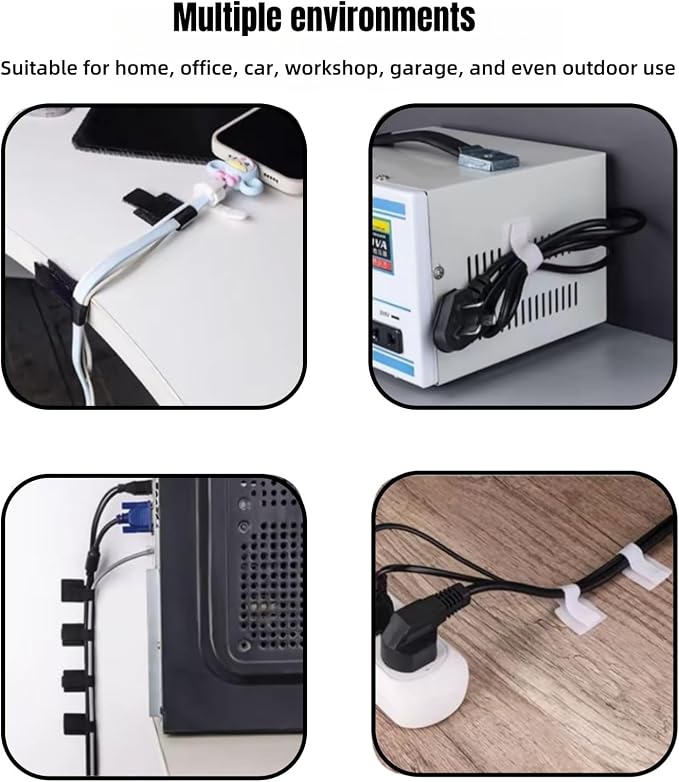 90 unidades de abrazaderas adhesivas para cables con cierre de gancho y bucle, organizadores reutilizables de cables para escritorio, accesorios para computadora, esenciales para oficina en casa miniatura 4