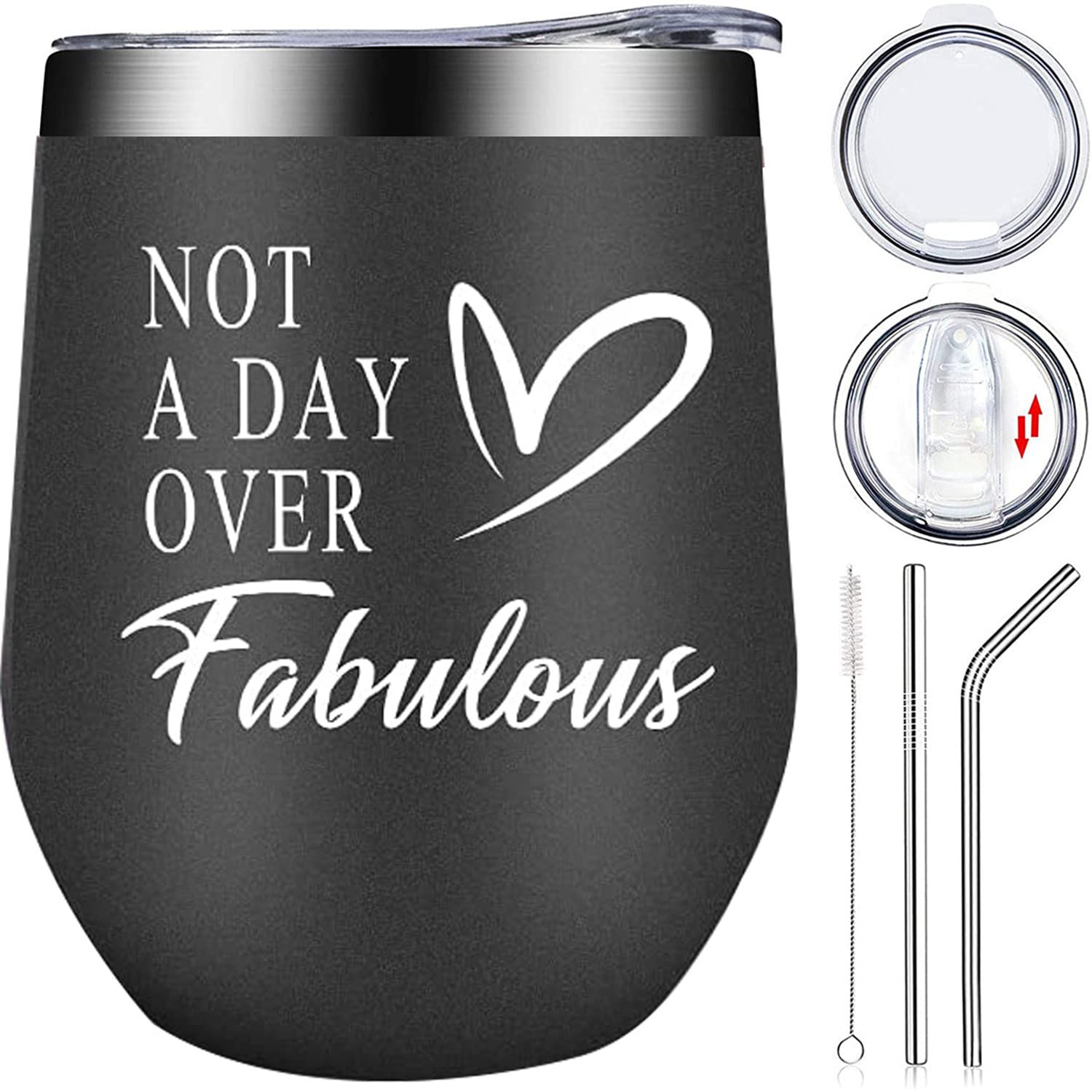 Eggshell Cup 12OZ Stainless Steel Vacuum Flask Wine Glass with Lid Water Glass Wine Coffee Cocktail Champaign Wine Champagne Glass Suit (B)