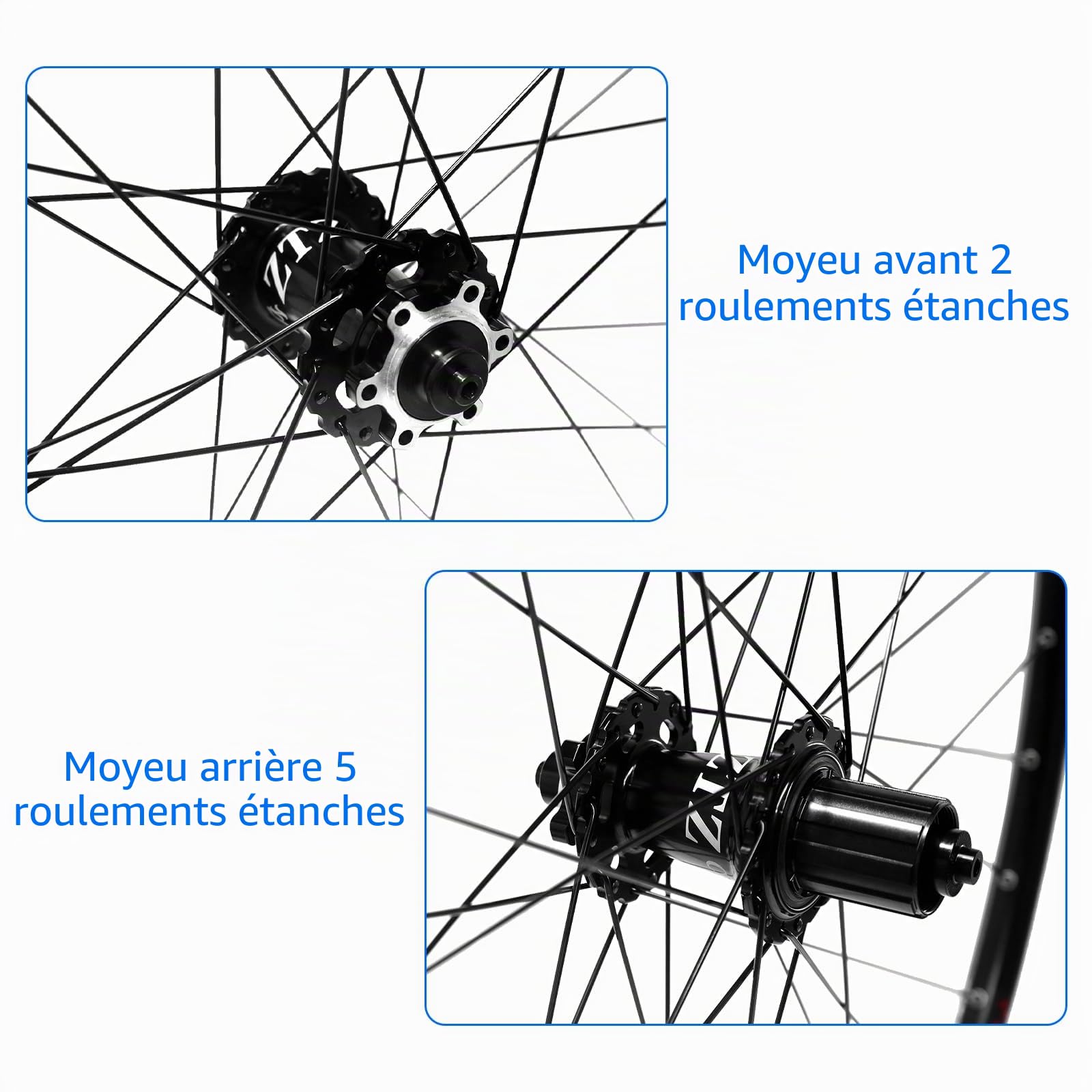 Roues de VTT de 26''/27.5''/29'', Jantes Ultra légères en Alliage d'aluminium 32H Haute résistance, Frein à Disque à dégagement Rapide,Compatible avec Cassette 7-12 Vitesses