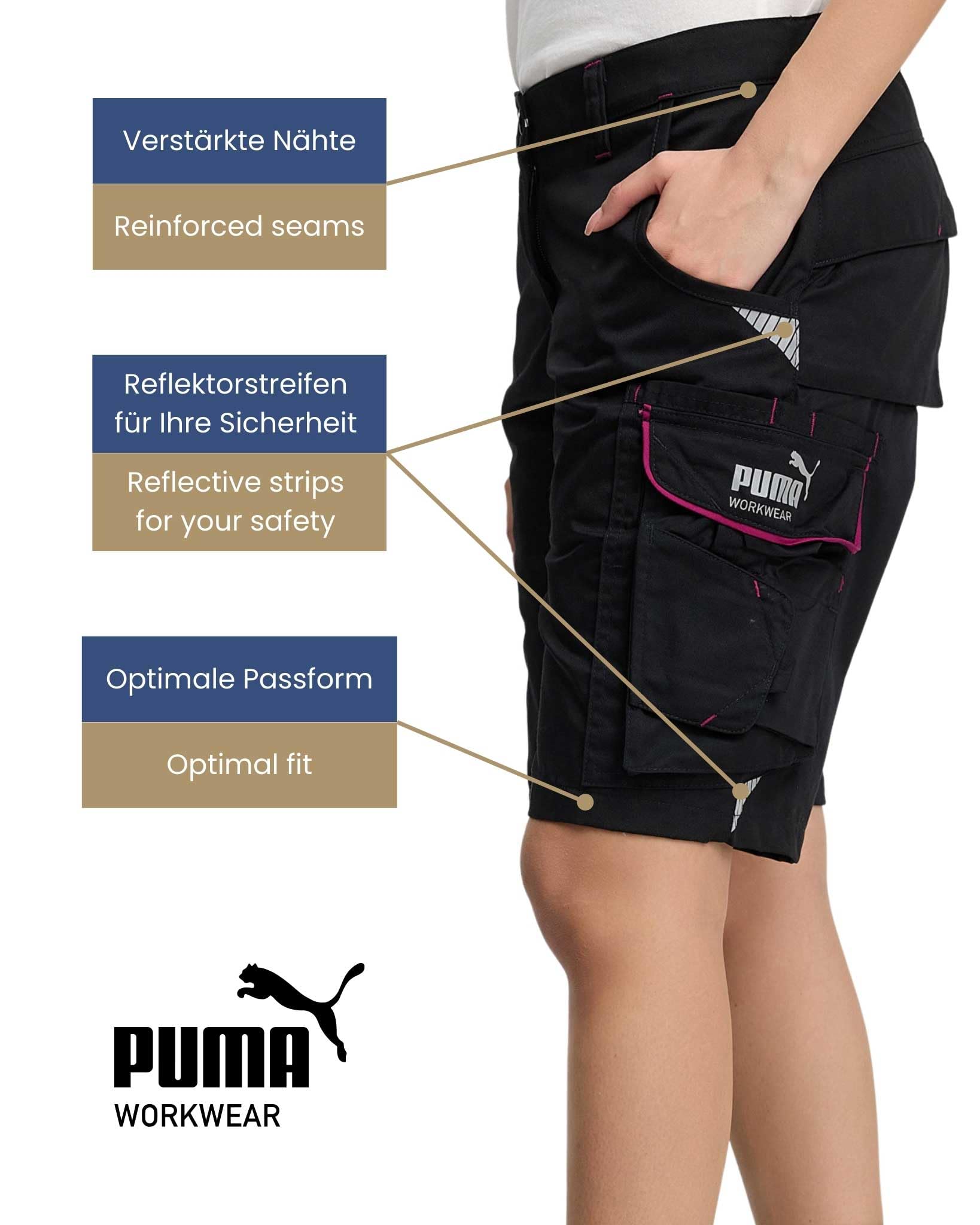 PUMA Workwear Precision X Arbeitsshorts - Kurze Arbeitshose Damen - Robustes, Flexibles Material - Cargohose mit vielen Taschen - Bequeme Passform - Ideal für Handwerk Heimwerk und Baugewerbe
