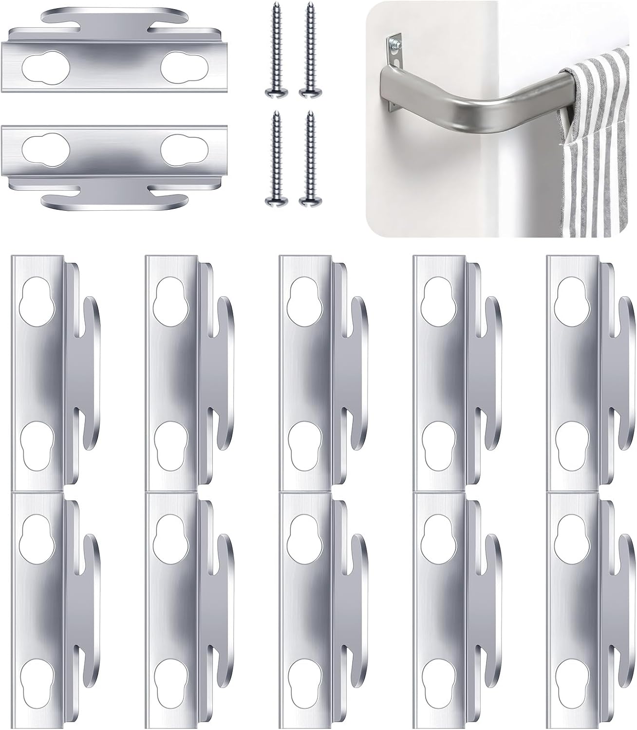 Funrous Curtain Rod Brackets & Hooks Accessories - Adjustable Sets with Screws & Support Hangers for Home & Kitchen (10 Sets)