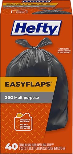 Hefty Easy Flaps - Bolsas de basura multiusos grandes, sin aroma, de 30 galones,40 unidades