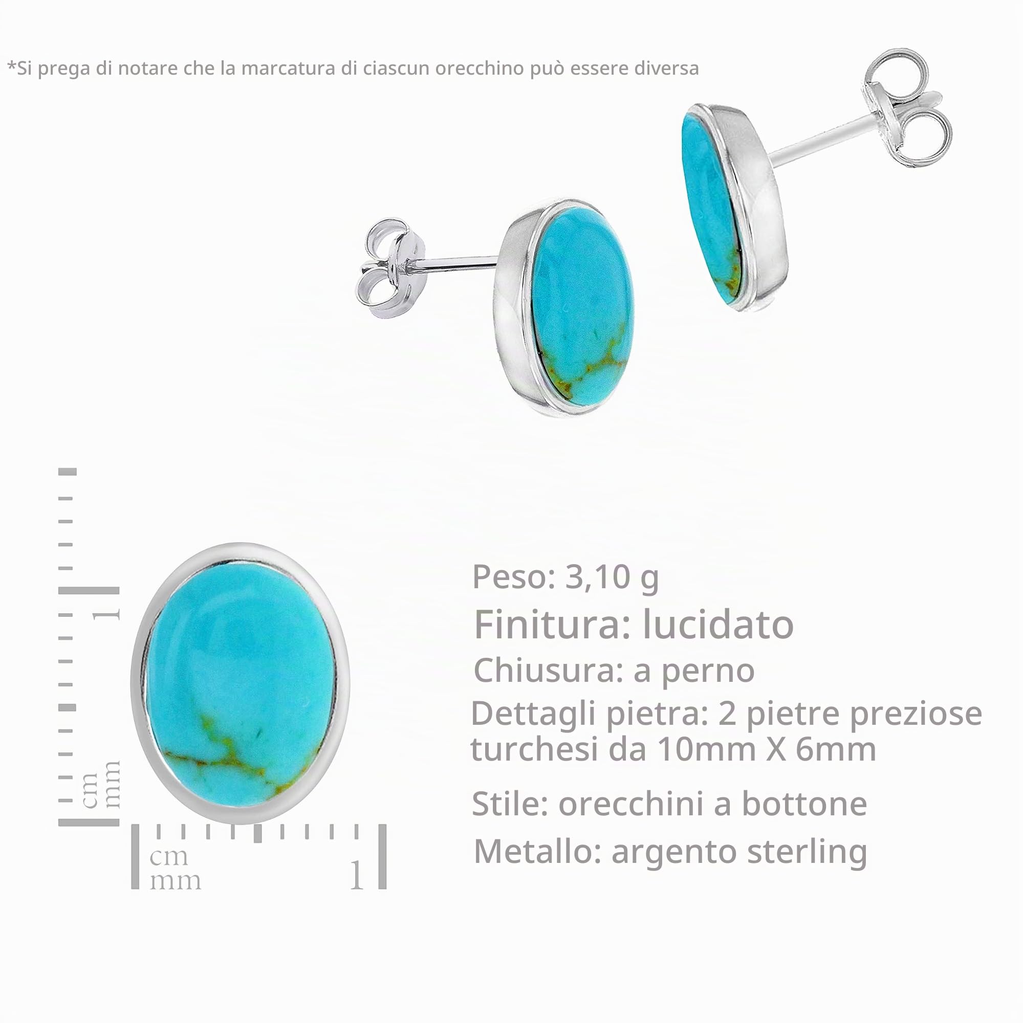 Tuscany Silver Orecchini a lobo ovali 6 x 10 mm con turchese in argento sterling per donna