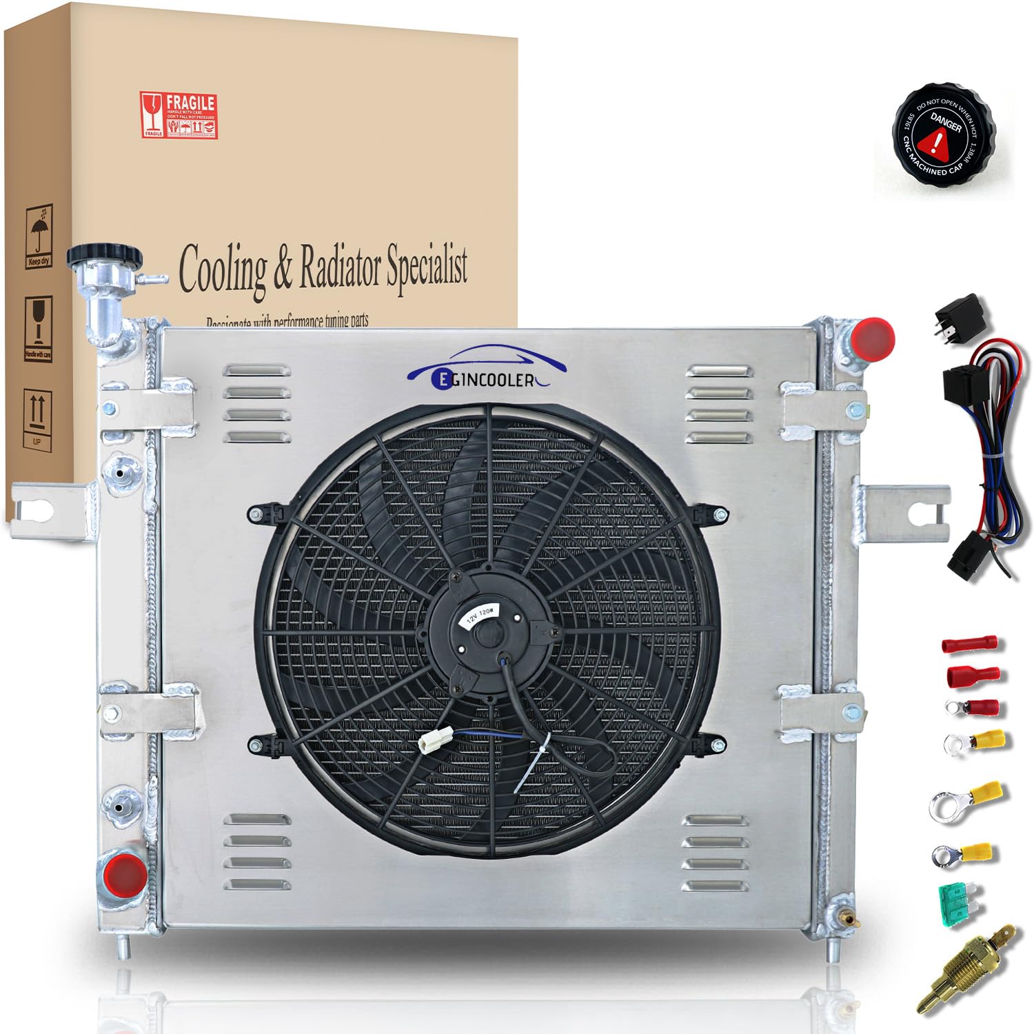 EGINCOOLER 3 Core Row Aluminum Radiator for 1999-2004 Jeep Grand Cherokee 4.0L L6 2000 2001 2002 2003 Radiador+Shroud Fan+Relay