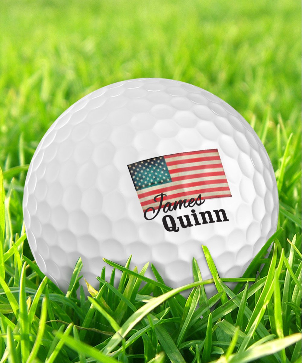 Personalized Stars & Stripes Golf Balls - Customize The Name (12 Balls)
