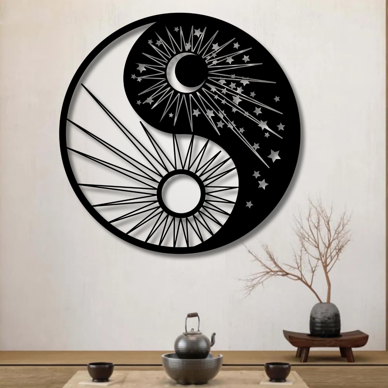 Grand disque métallique Yin Yang pour personnaliser une clôture de jardin