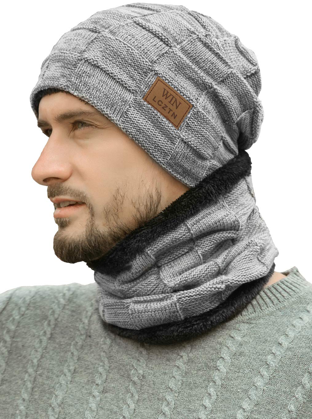 Genericmens Winter Beanie Hat Scarf Set Warm Fleece Lined Knit