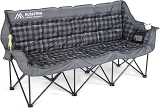 Huskfirm 3 Person Camping Chair Padded Loveseat Camping Chair Folding Camping Couch Portable Double Camping Chairs Heavy Duty Camp Chair for Adults Outdoor Lawn with Two Cup Holders and Carry Bag