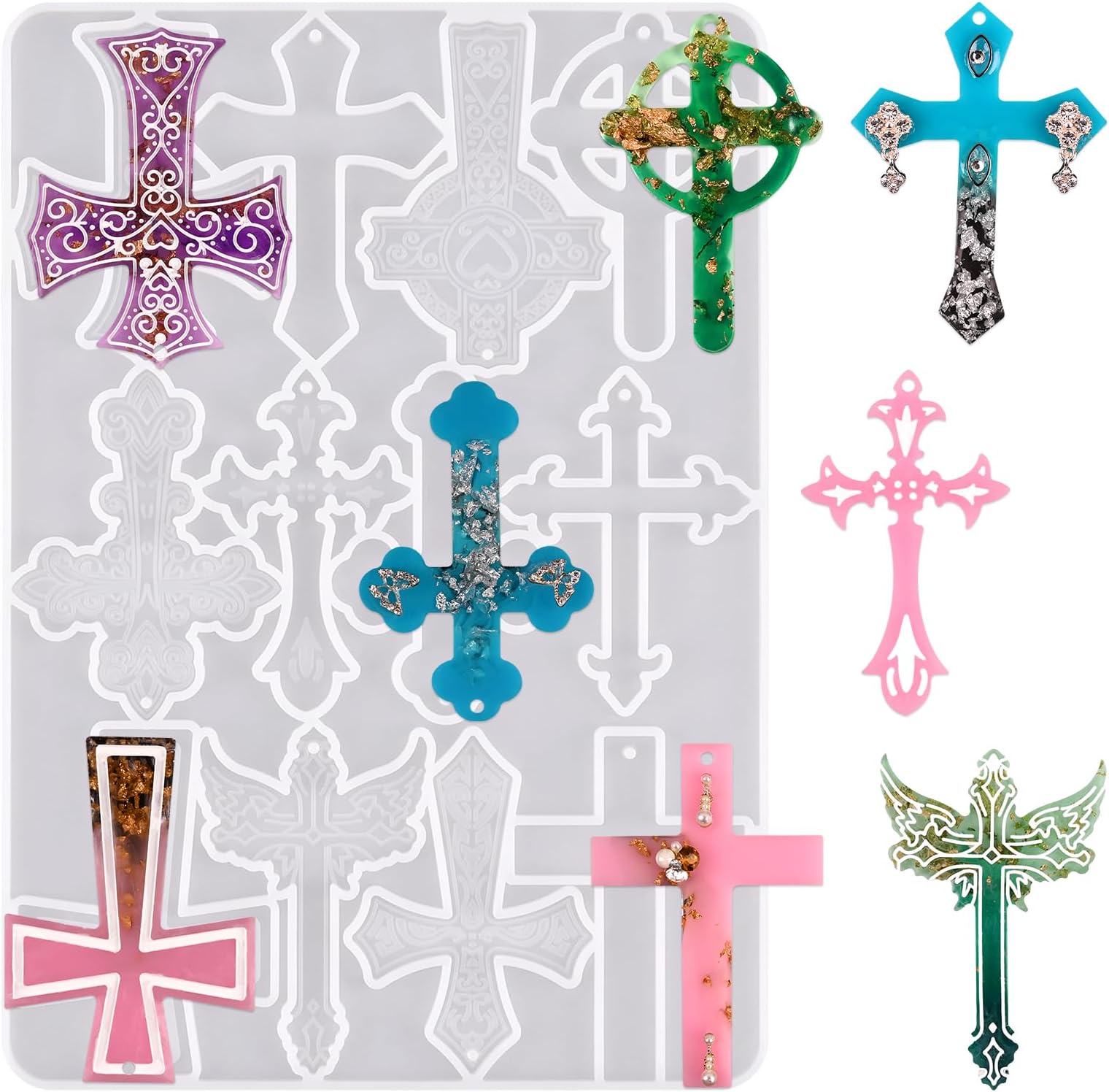 Cross Resin Molds,12 Cavity Epoxy Resin Cross Molds Silicone Molds for Keychain DIY Craft Necklace Jewelry Pendant Making Halloween Gifts