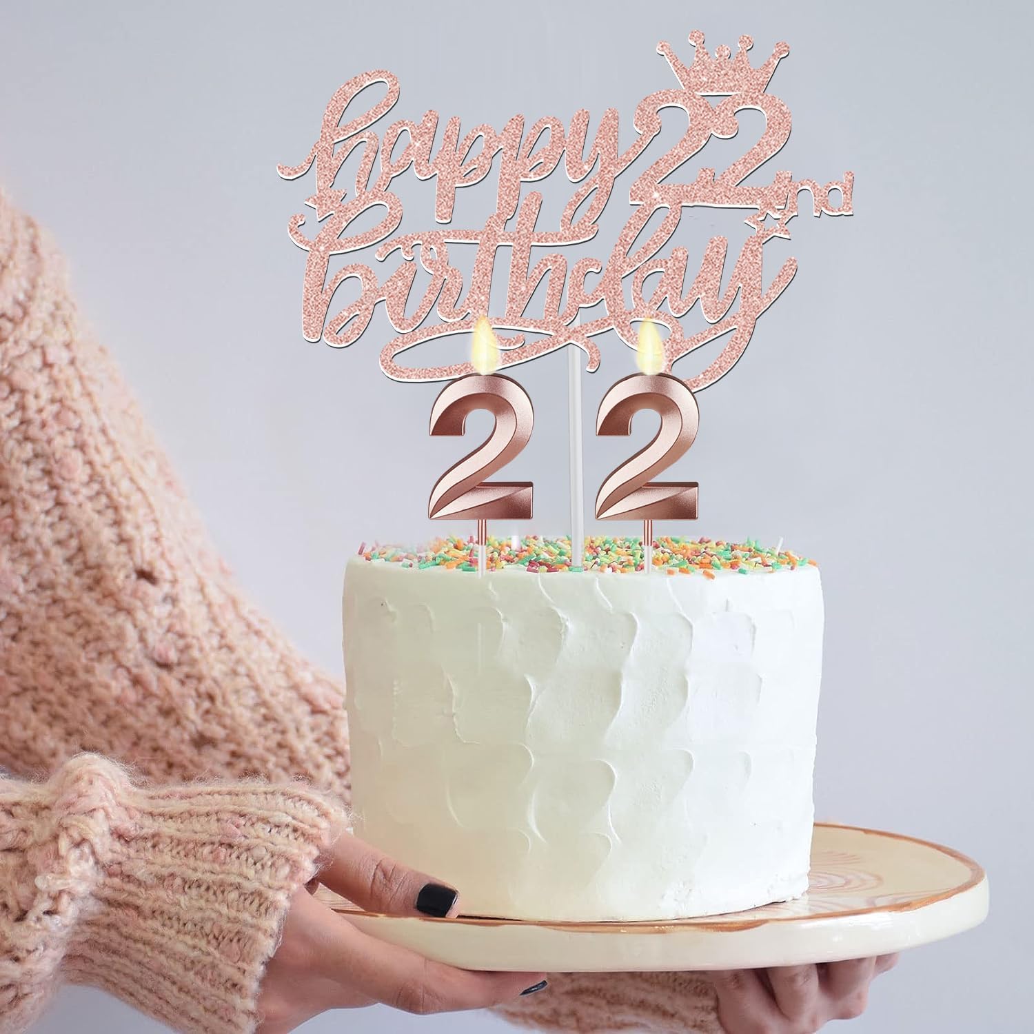 22nd Birthday Decorations for Women, Include 22nd Birthday Sash and Tiara, Cake Topper and Candles, Number Balloons, 22 Year Old Gifts for Her - Image 4