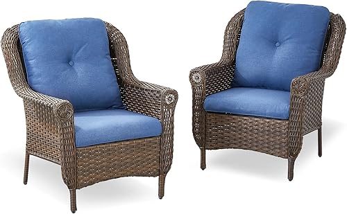 Miniatura 2 de Juego de 2 sillas de mimbre para exteriores, sillas de comedor al aire libre con cojín grueso suave para patio, terraza, porche, jardín, patio