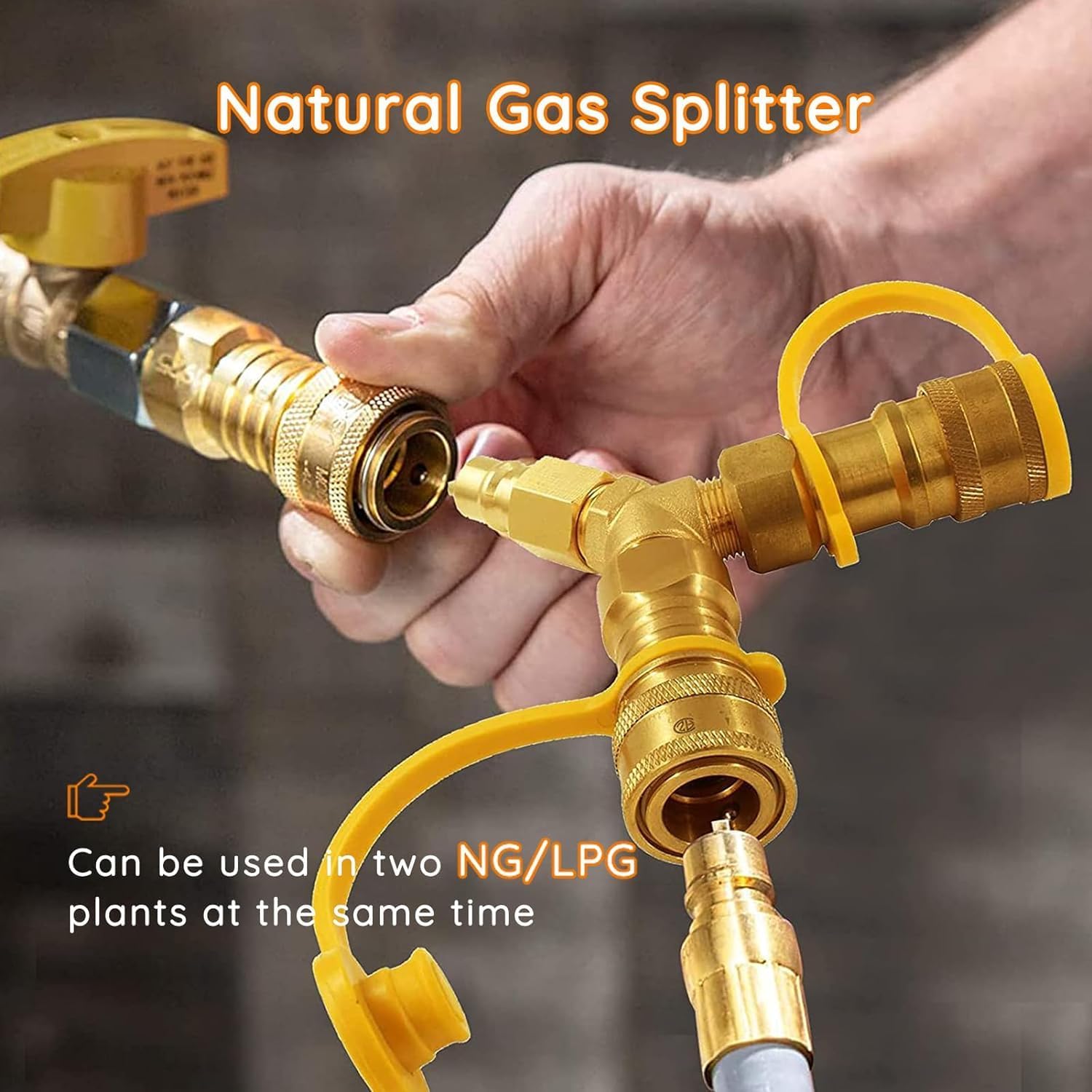 3/8 Inch Y Splitter Gas Quick Connect Adapter, Separator Quick Connect Disconnect Adapter Suitable for Gas Grills, Pizza Oven, Courtyard Fire Pits, Supports NG and LPG Gas