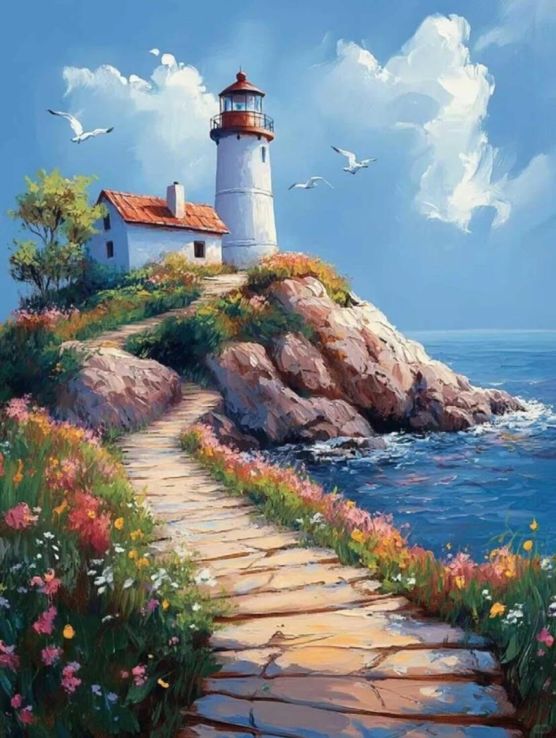 Rqwybcaxn Seed Bead Embroidery Kits Seaside Lighthouse 40x50cm