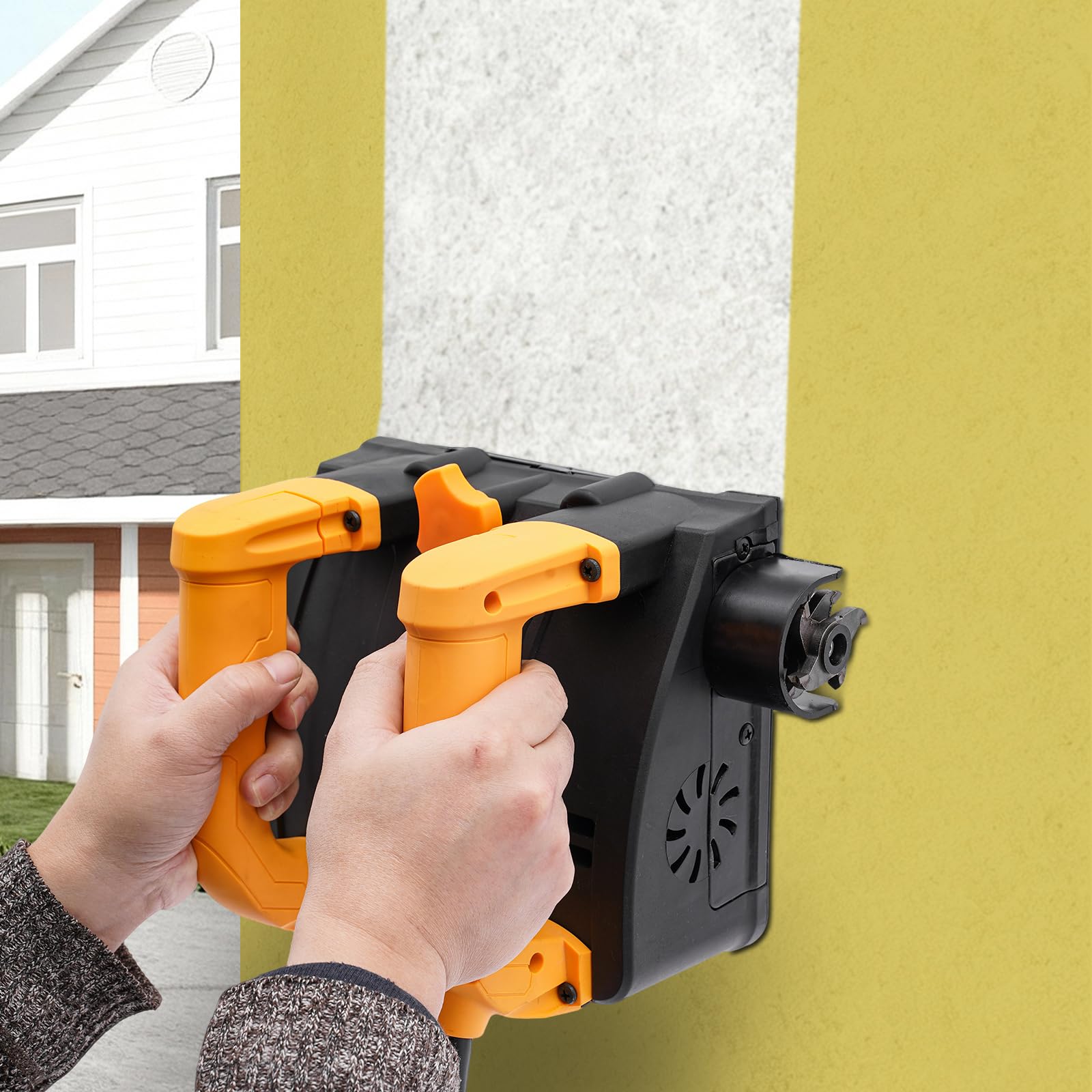 Elektryczna strugarka ścienna, 1200 W, 26 ostrzy, ręczna strug do betonu, regulowana głębokość 1-4 mm, z walizką na narzędzia, do ścian cementowych i tynkowych, czarny/żółty