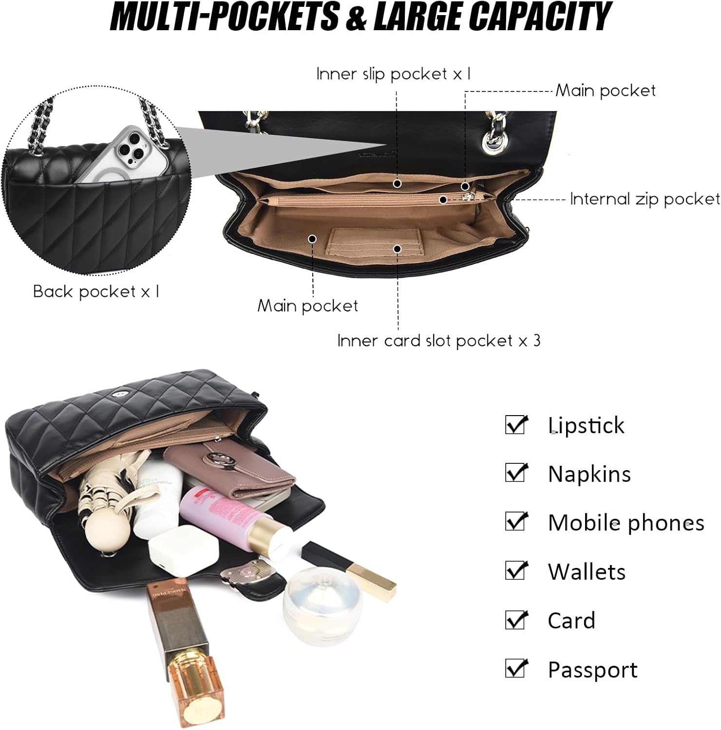 Travistar Quilted Crossbody Bags for Women - Small Leather Cross Body Shoulder Handbags Satchel Designer Evening Chain Purses - Image 5