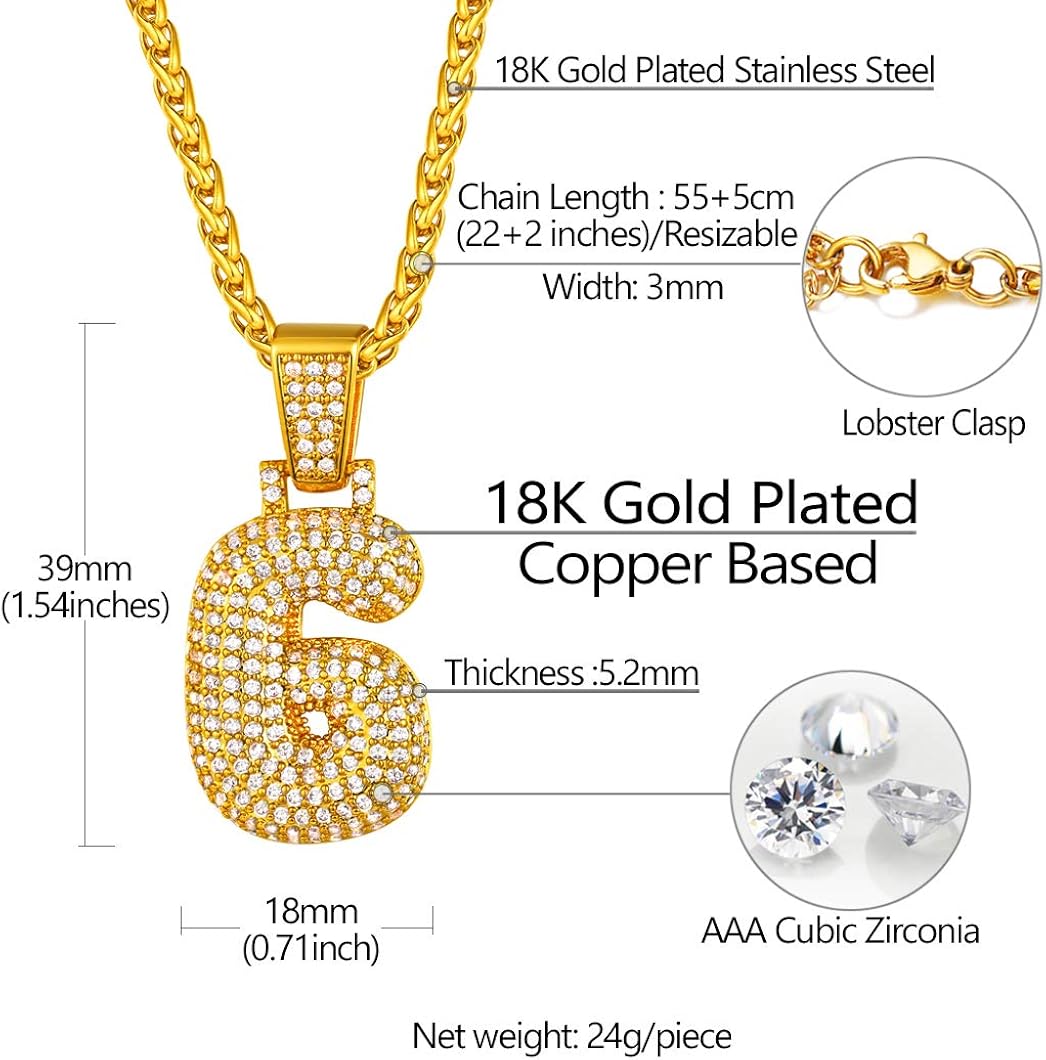 Bubble Letter/Number Pendant Necklace, Iced Out Round Alphabet A-Z/Digit 0-9 Pendant, Customizable, Gold/Platinum Plated Full Cubic Zirconia Jewellery Bling Bling Cute Initial Necklace (Gift Package) - Image 4