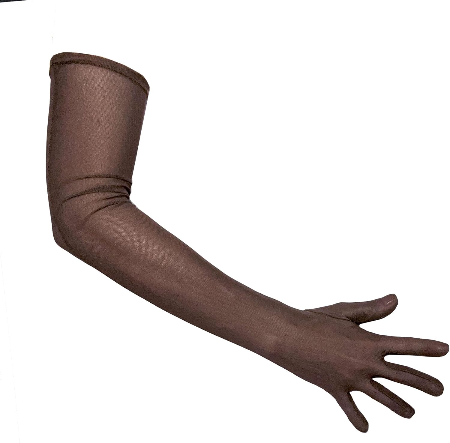 Unicorns Poop Glitter Nude Flexible Stretch Mesh Sheer Gloves in Beige, Tan, Brown; Opera Length; Unisex; One Size Fits All - Image 7