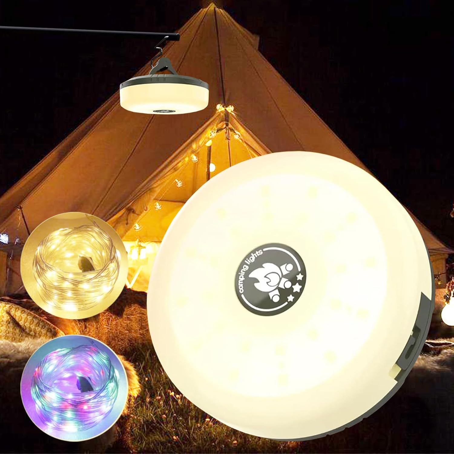 Tenting String Lights, 4 in 1 Transportable Tenting Mild Rechargeable, 8 Lighting Modes, USB Charging, Fast Storage, 32.8FT Waterproof Tent Lights String for Tenting, Mountaineering, Yard, Christmas