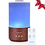 BlueHills Premium 4000 ml Tall Essential Oil Diffuser 4L 4 Liter 50 Hour Run with Remote Timer Aroma Humidifier 1 Gallon Big Capacity High Mist Output for Large Room Lights Dark Wood Grain XL T402