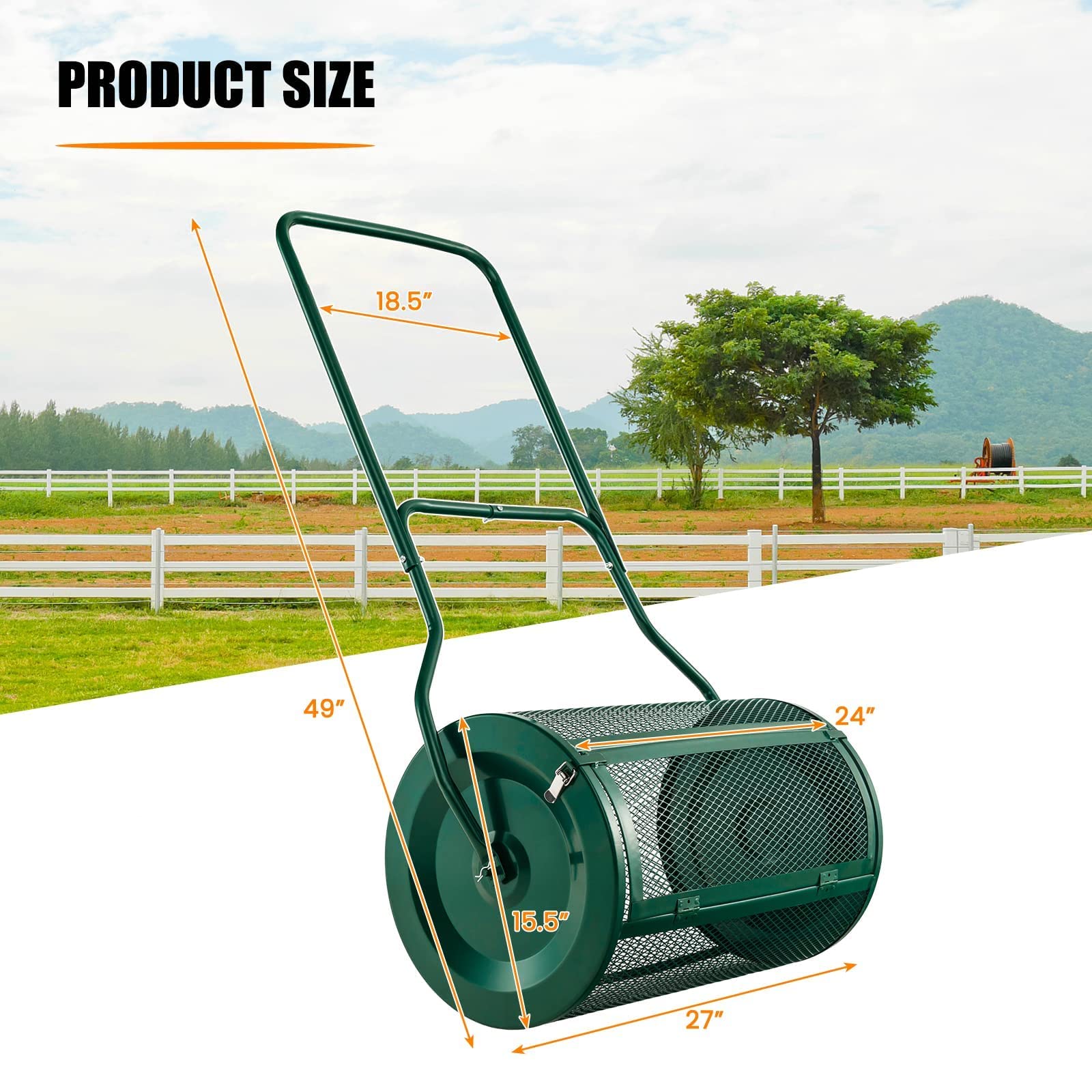 Esparcidor de compost con mango en forma de U Esparcidor de césped y jardín Esparcidor de turba Esparcidor de abono mejorado para césped Esparcidor de abono fertilizante para jardín Esparcidores de