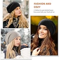 Vista 7 de DANMY Gorro de punto holgado de cachemira para mujer, gorro de lana suave y cálida para invierno