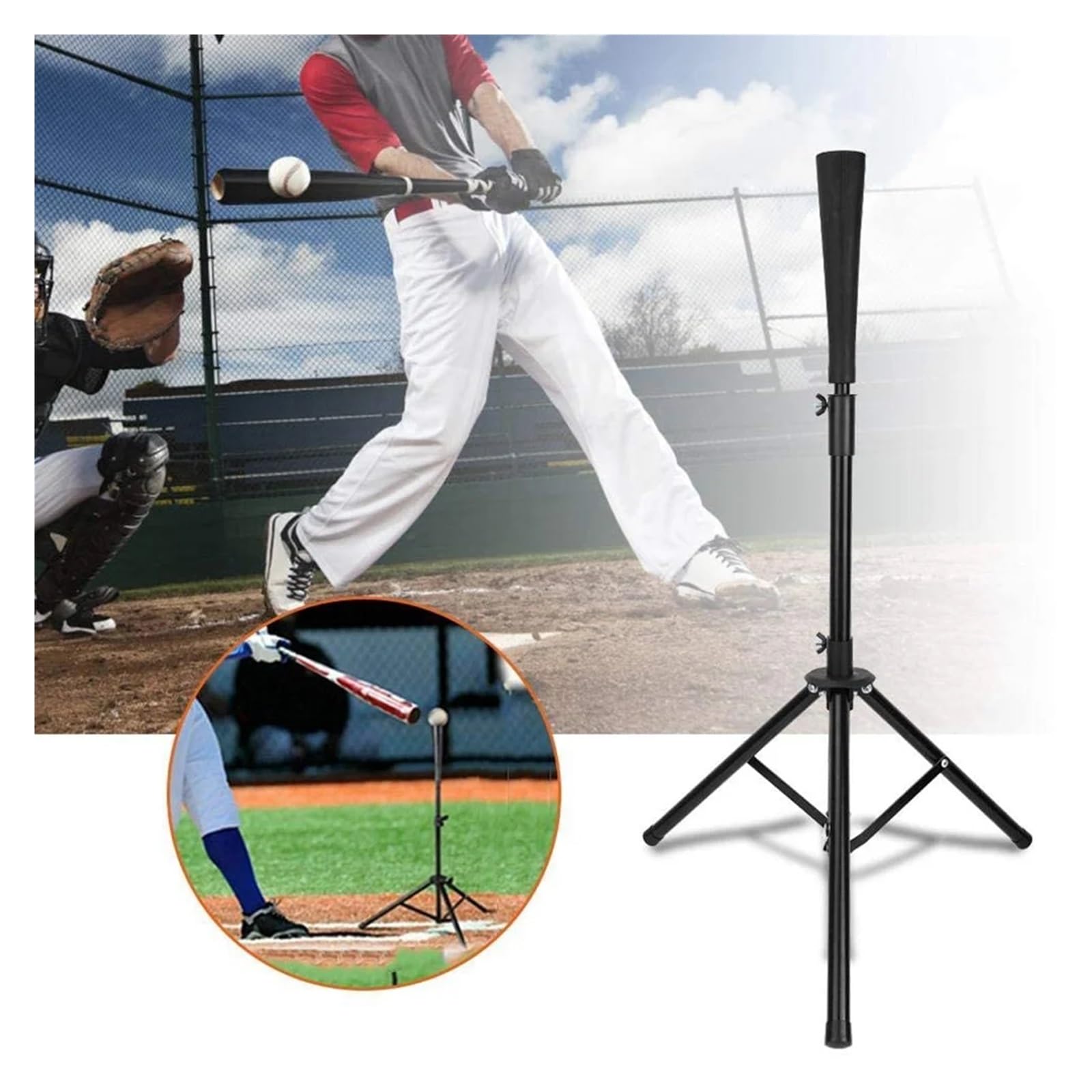 Béisbol Batting Tea de Golpe Trípode tee de bateo béisbol y sóftbol, ​​tee Goma Ajustable, trípode Entrenamiento, Equipo práctica