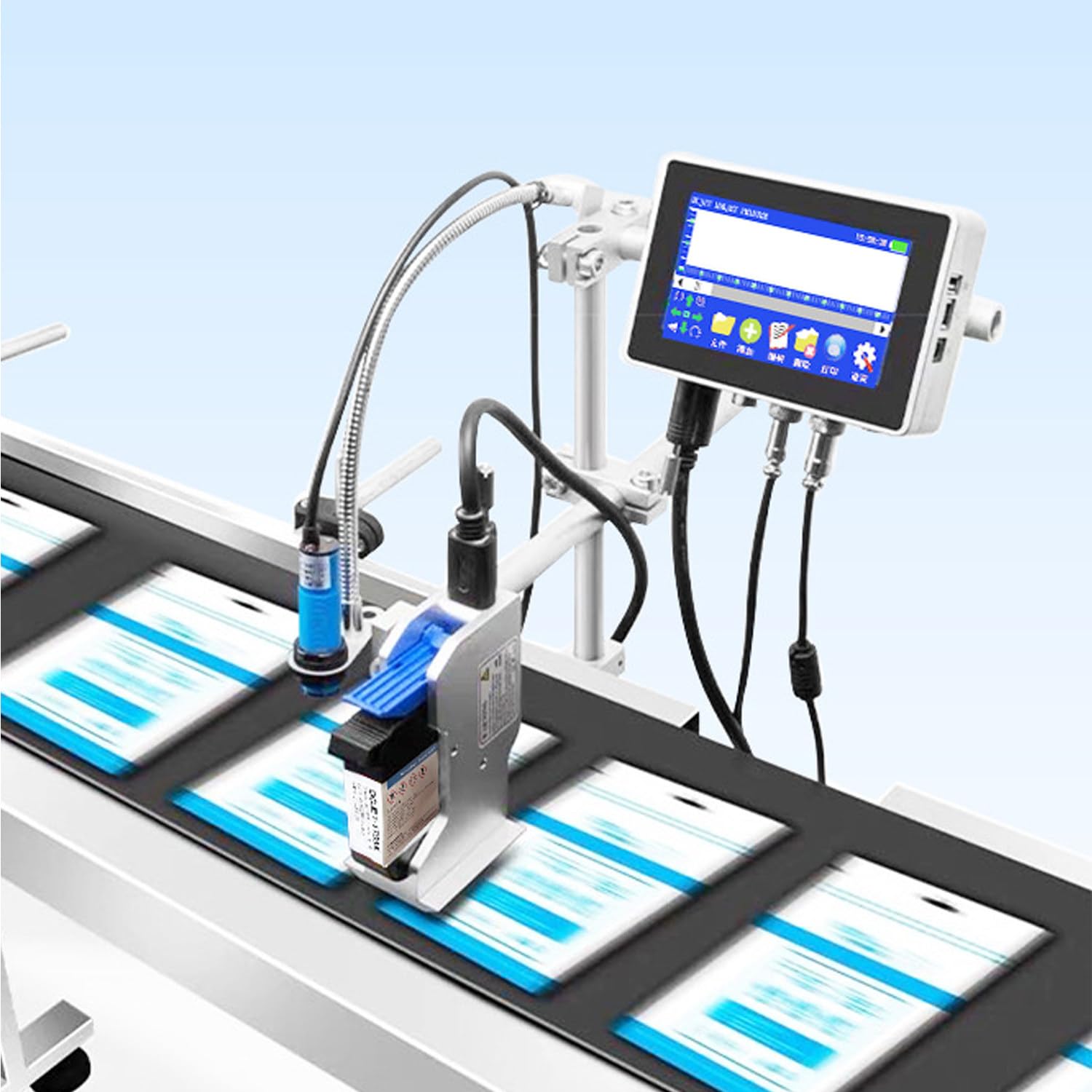 Impresora inyección de Tinta Industrial en línea U3-Plus con Boquilla de 12,7/25,4 mm,Máquina Codificadora Automática Industrial para Imprimir código QR, código Barras 25.4mmwithoutink