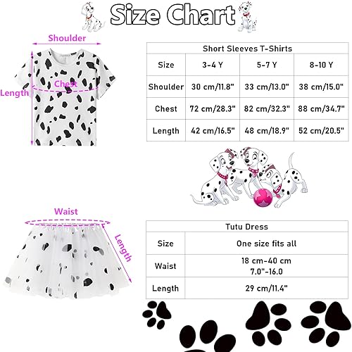 Miniatura 5 de Disfraz de perro dálmata para niñas de 100 días de escuela, disfraz de dálmata para niños, disfraz de cosplay de dálmatas, camisa y vestido tutú con