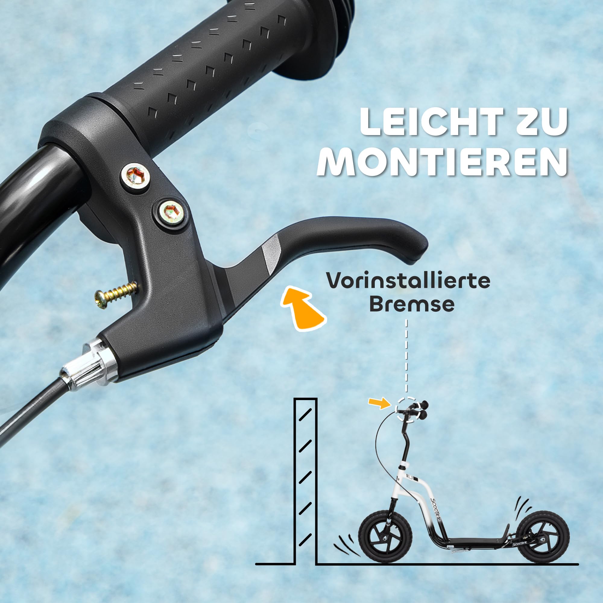 AIYAPLAY Kinderroller Scooter Tretroller Kickscooter mit verstellbarem Lenker, großen Rädern und Handbremse 12 Zoll Cityroller für 5-12 Jahren Jungen und Mädchen