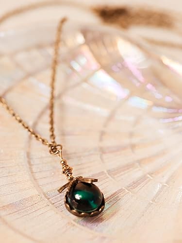 Miniatura 4 de MINACHI Collar vintage medio esférico verde creado con piedra preciosa de libélula de cristal esmeralda para mujer