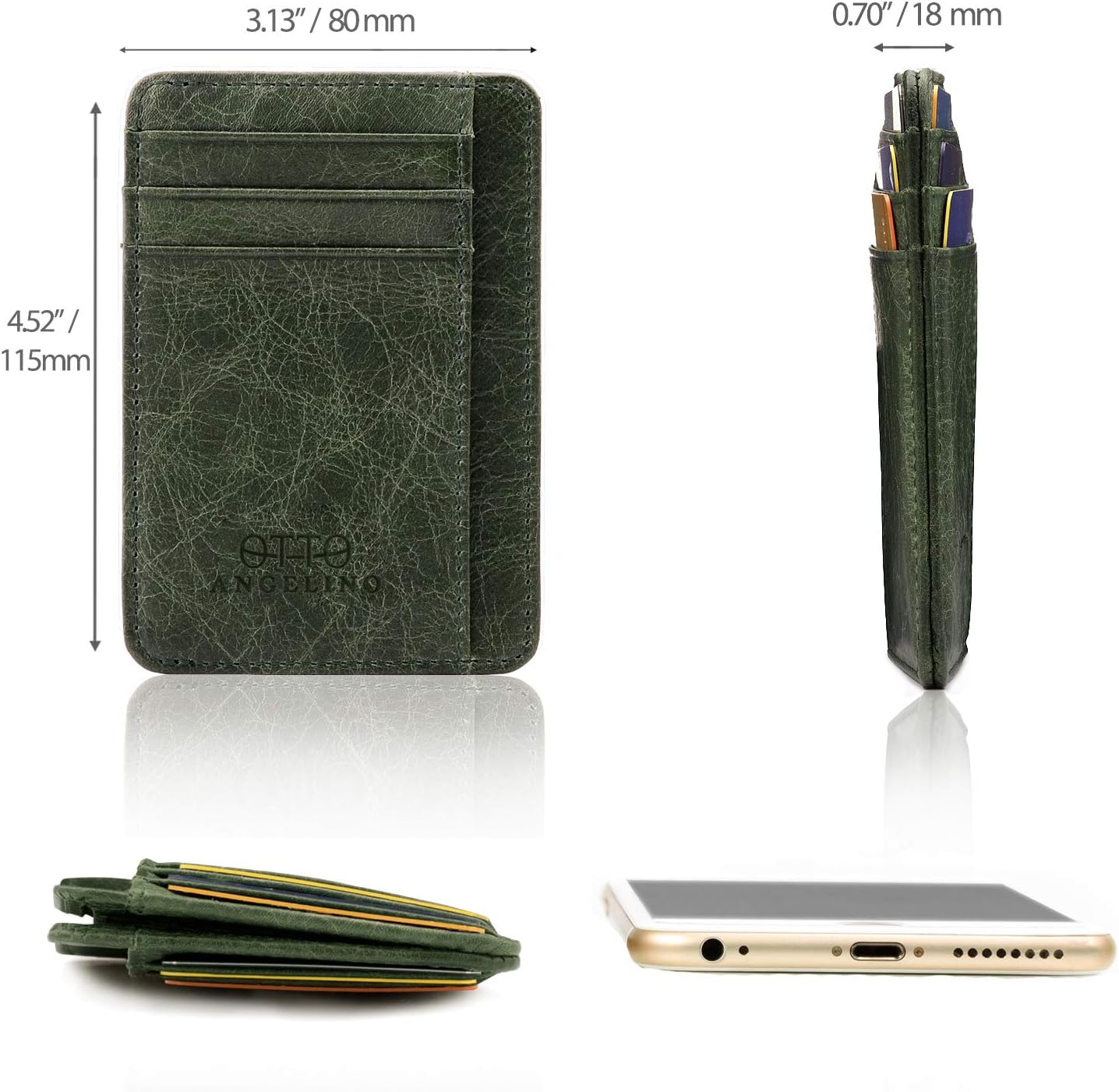 Otto Angelino Genuine Leather Wallet Cardholder Bank Cards, Money, Driver's License - Unisex, Green - Image 3