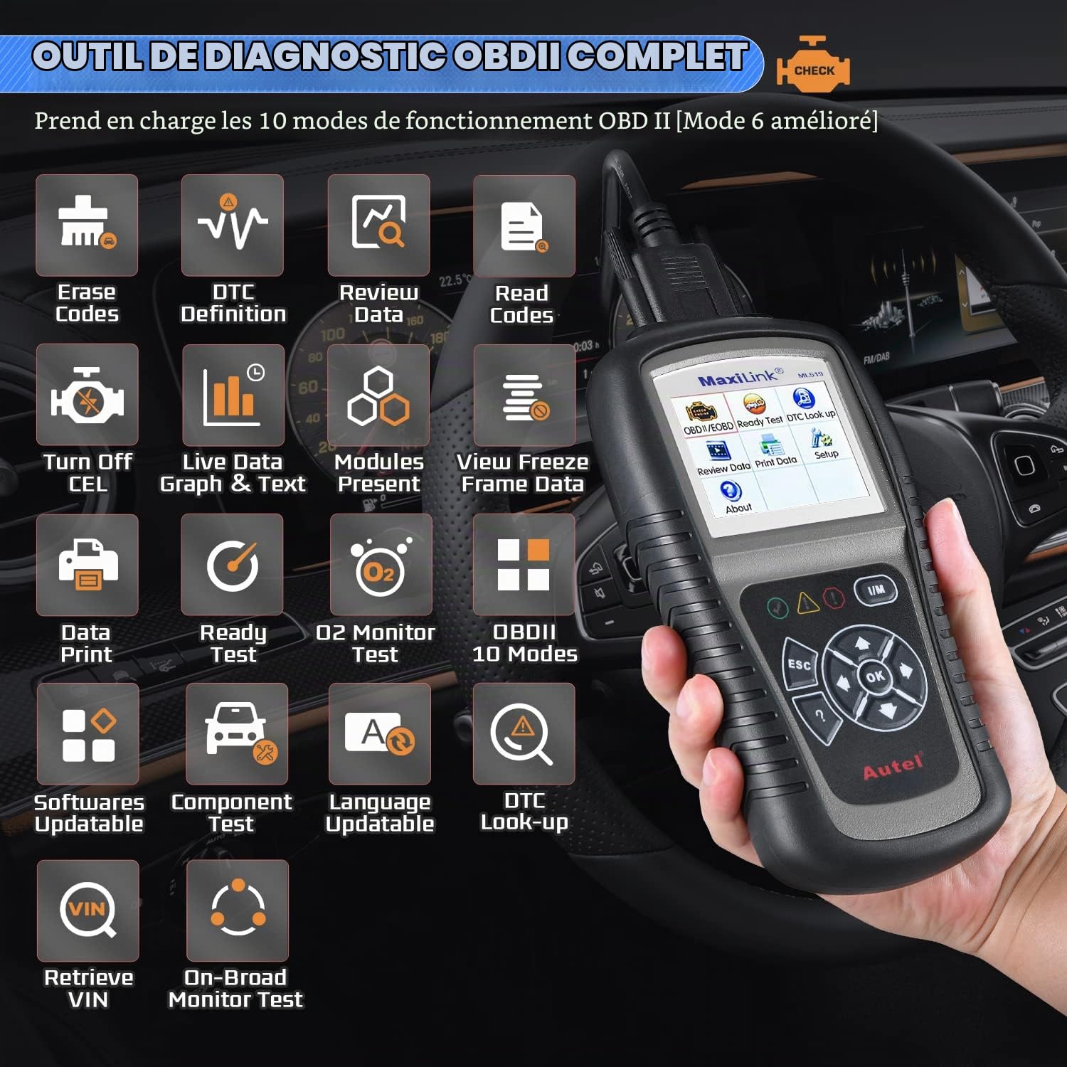 Autel MaxiLink ML519 Scanner Diagnostic Voiture OBD2