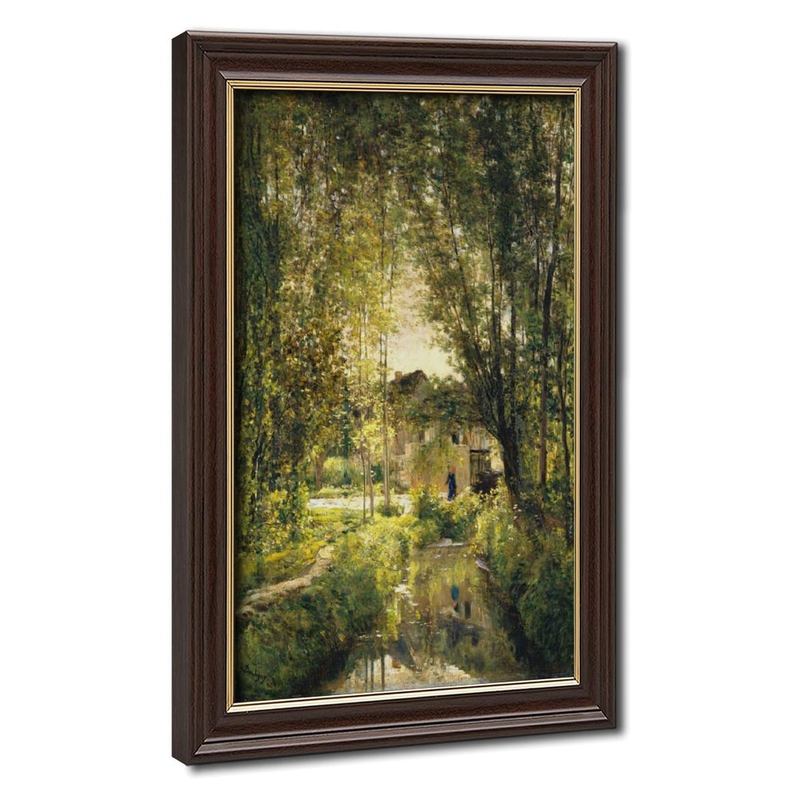 WCYB Landscape With A Sunlit Stream by Charles Francois Daubigny Posters Prints Canvas Deco Paintings Wall Art Hangable Frame 8" L X 12" W