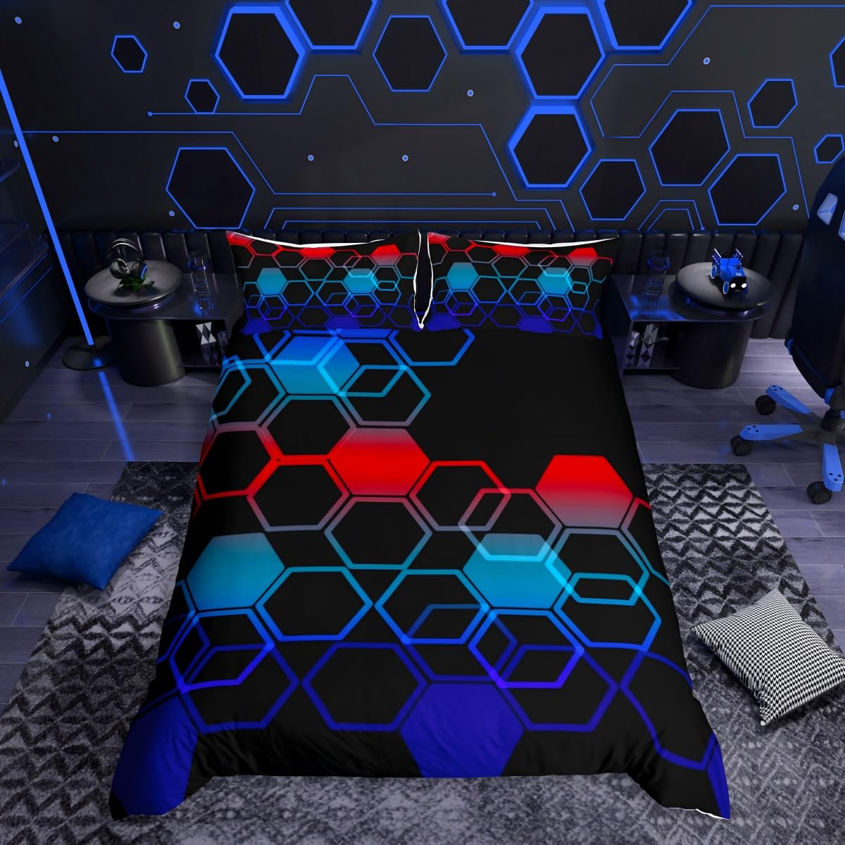 Housse de couette hexagonale art moderne parure de lit double luxe en nid d'abeille dégradé