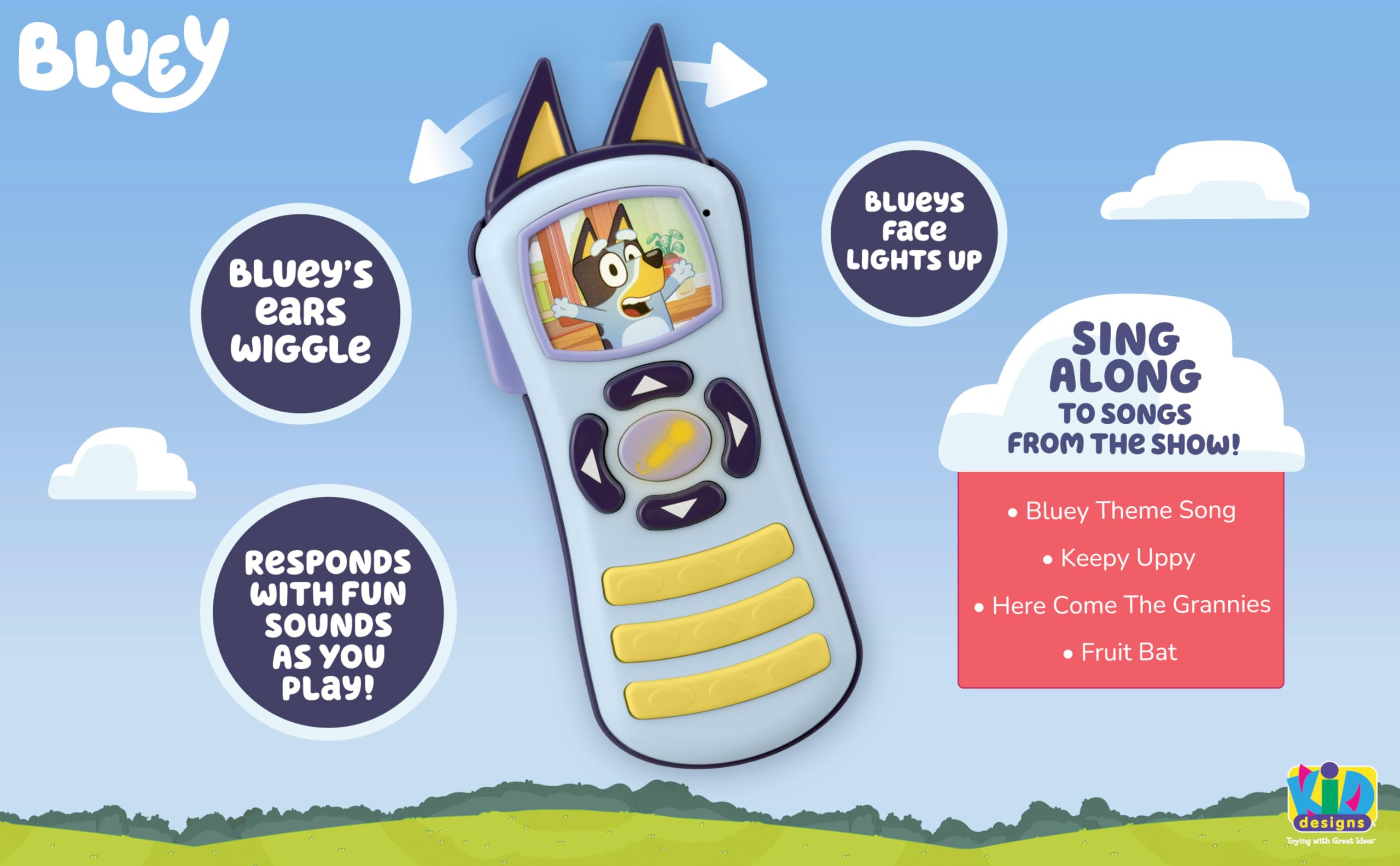 eKids Bluey Toy Remote Control for Toddlers with Built-in Music and Sound Effects, Designed for Fans of Bluey Toys