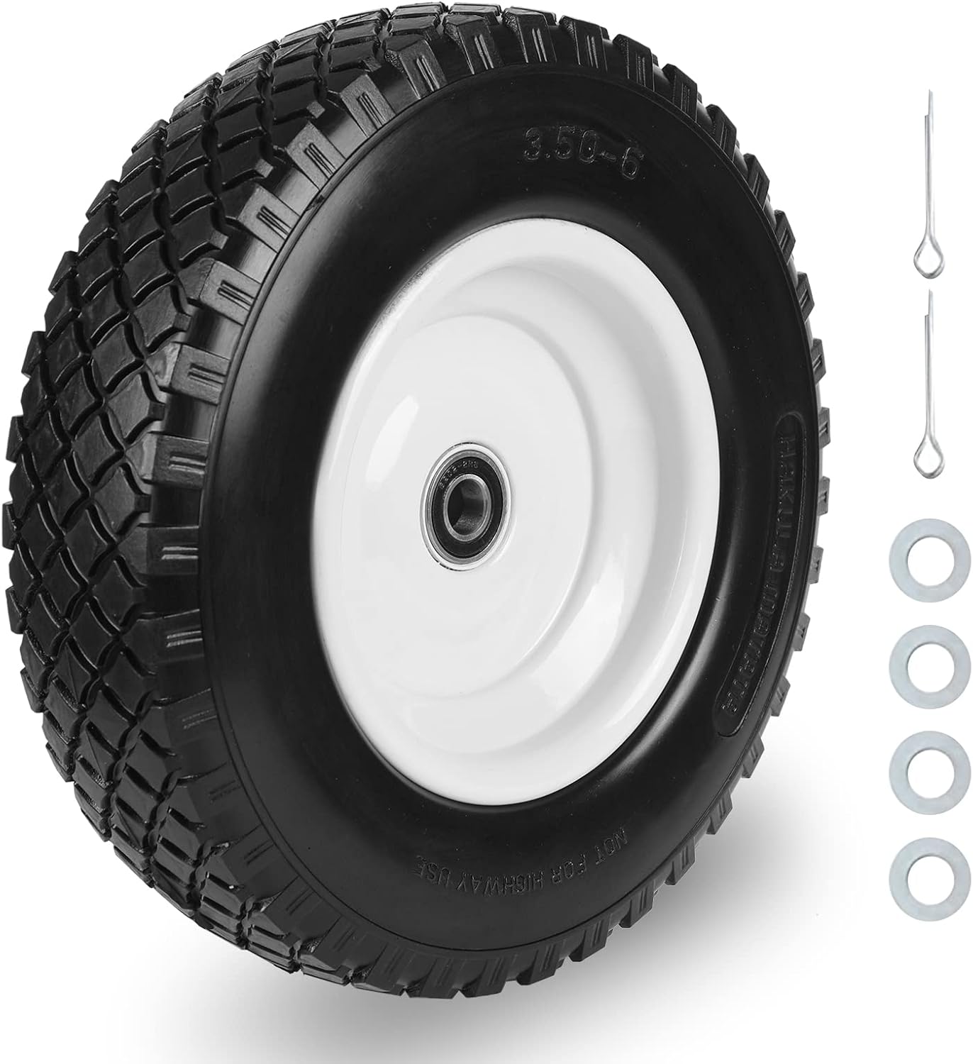 12" Solid Flat Free Tires and Wheels 1 Pac, 3.506 Rubber