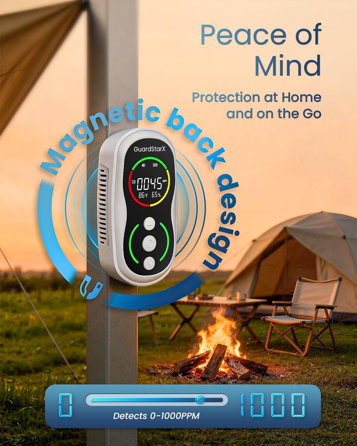 Watcher-S1 Portable Carbon Monoxide Detector, 150H Standby, Rechargeable 3-in-1 CO Meter with Magnetic Suction, CO Detector with Audible & Visual Alarm for Home, Travel, Tent, RV