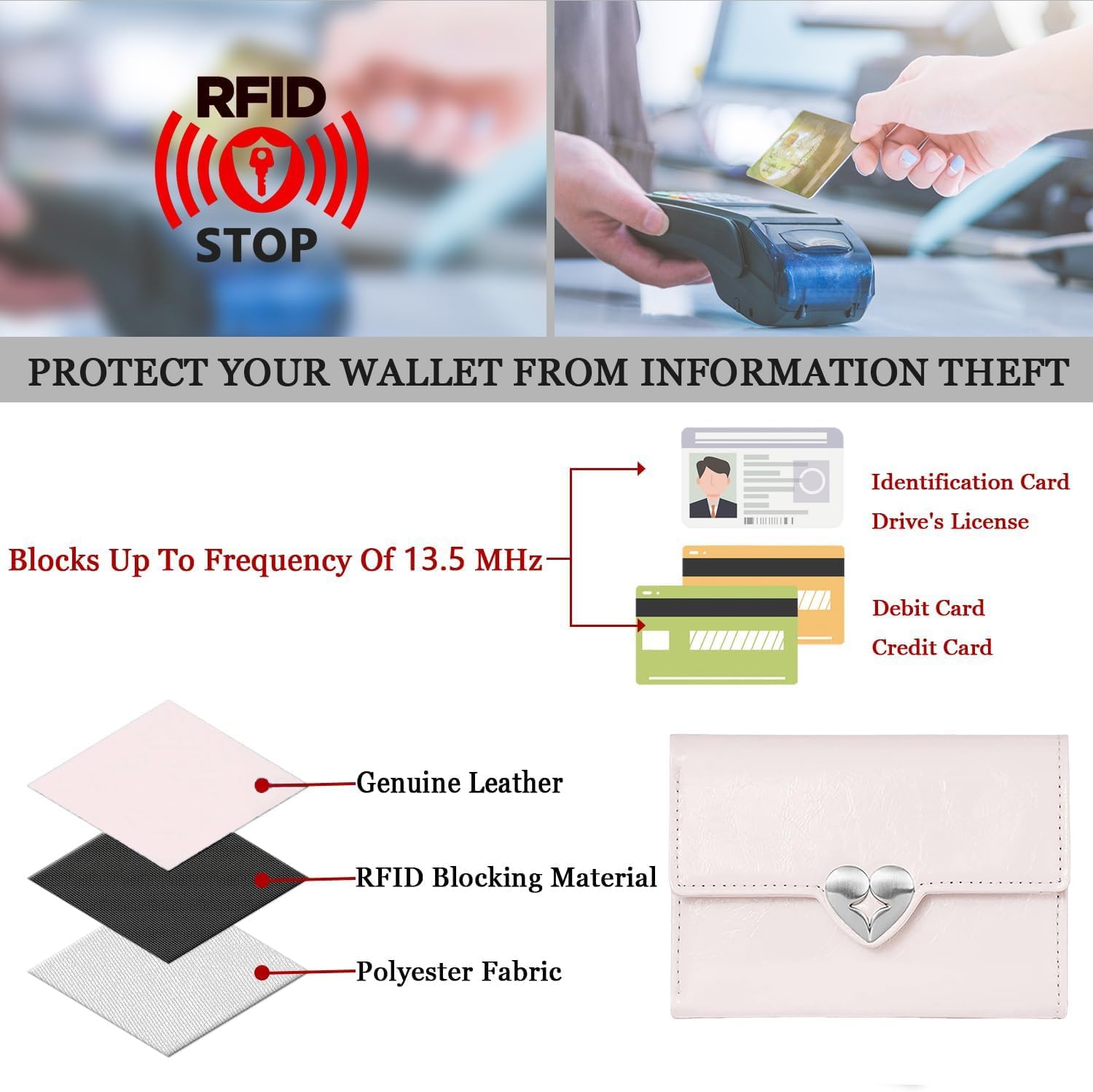 YOXIER womens wallet，Minimalist Genuine leather Wallet，RFID Blocking Front Pocket wallet Wallet for women trifold Compact (pink) - Image 4