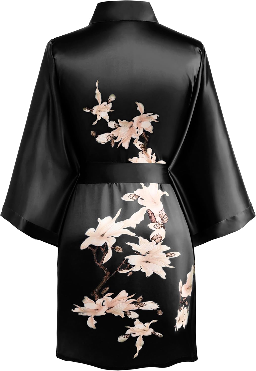 BABEYOND Kimono Robe Cover up Short Satin Floral Silky Kimono Blouse Loose Bachelorette Party Robe - Image 2