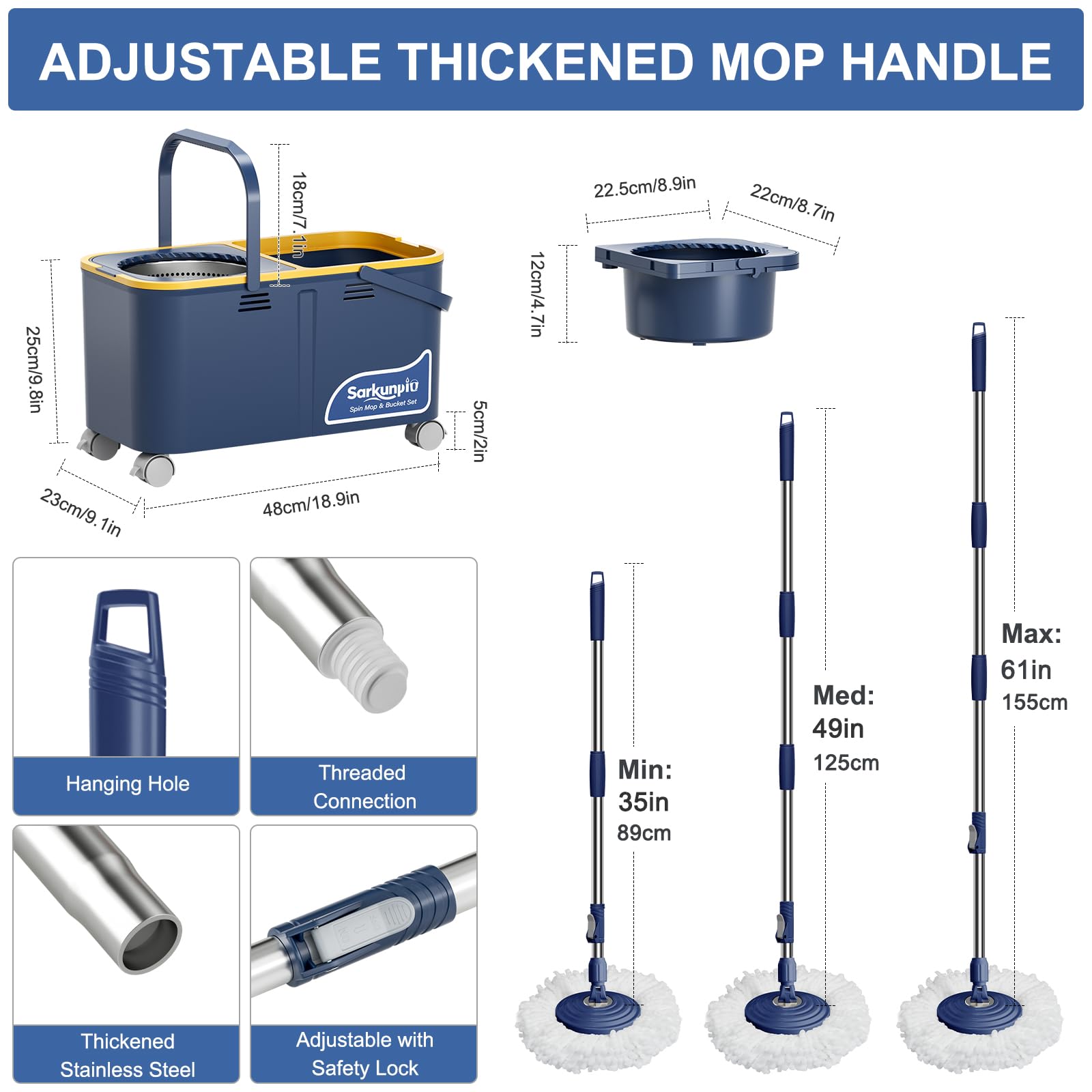 Balai Serpillère Seau Essoreur, Ensemble Serpillère et Seau de Nettoyage avec 4 Chambres et 4 Roues, Sépare l'eau Propre et Sale, Serpillere Rotative à 360° Spin Mop Système avec 6 Têtes