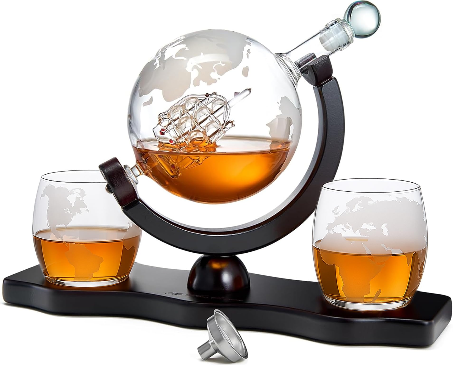 Cadeaux pour papa, hommes Carafe à whisky et à vin Globe World Set avec verres globe Anniversaire Réchauffement de la maison pour liqueur Scotch Bourbon Vodka, Cadeau pour lui - 850 ml