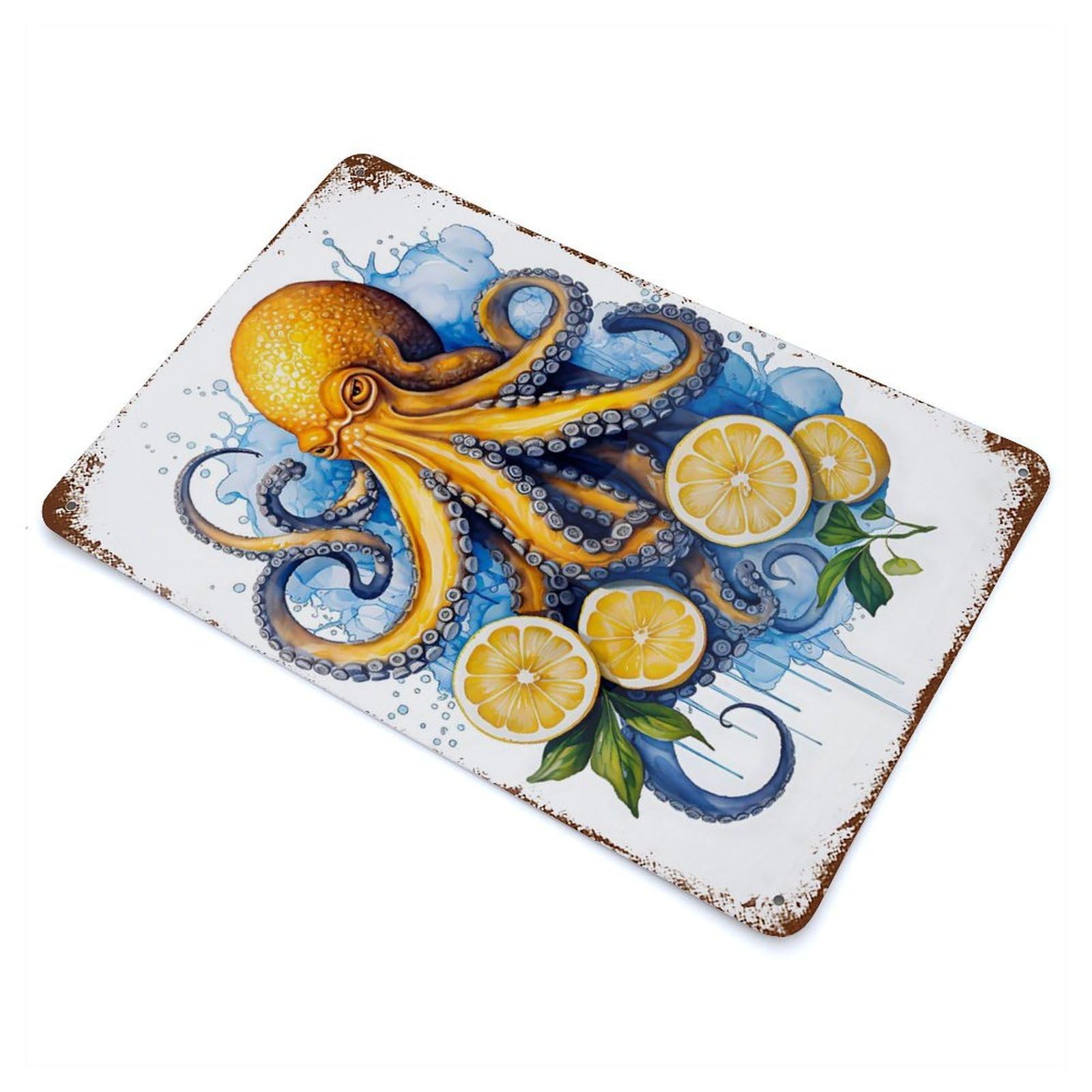 Weathered Tin Sign OctoCitrus Splash 11.8"x7.9", Rustic Home Decor for Basement, Hobby Room And Garage Decor